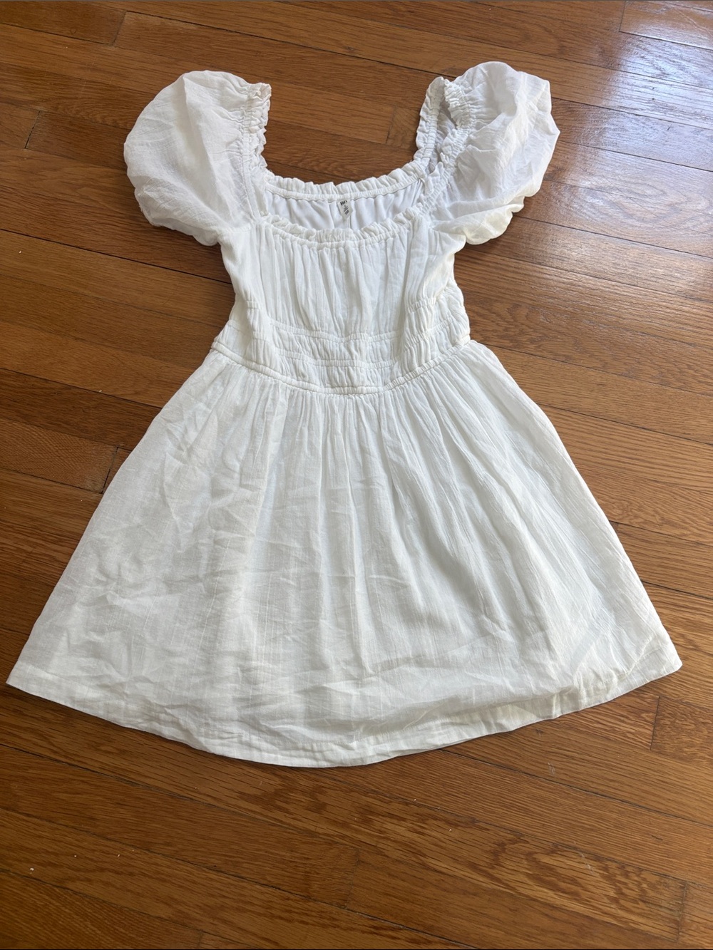 Women White Puff-Sleeve Smocked Waist Dress BP Nordstrom’s Small